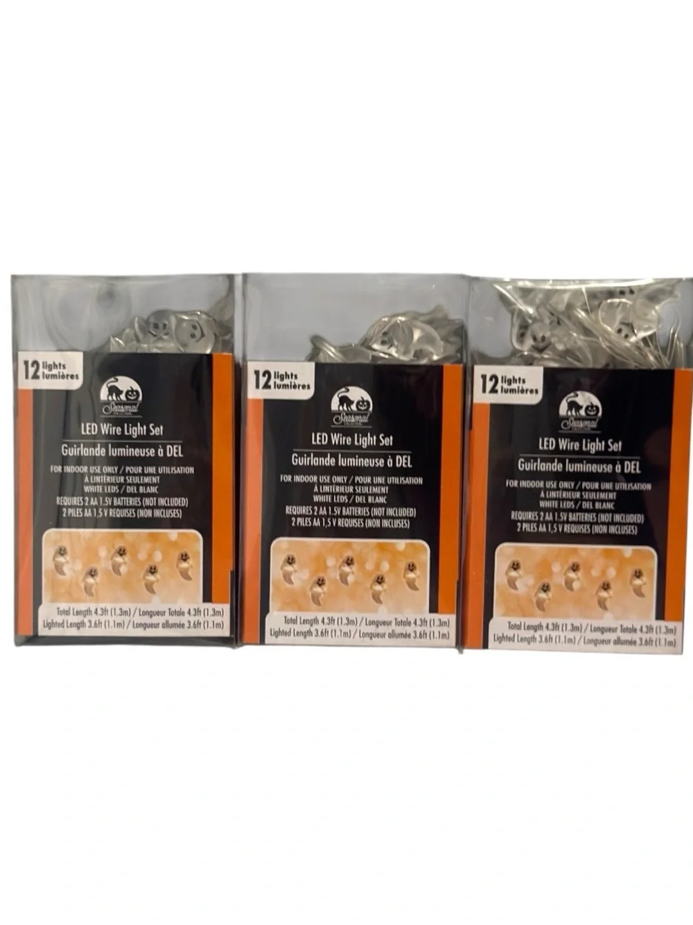 Seasonal Collection Halloween LED White Ghost String Light Sets, 3 Pack NWT